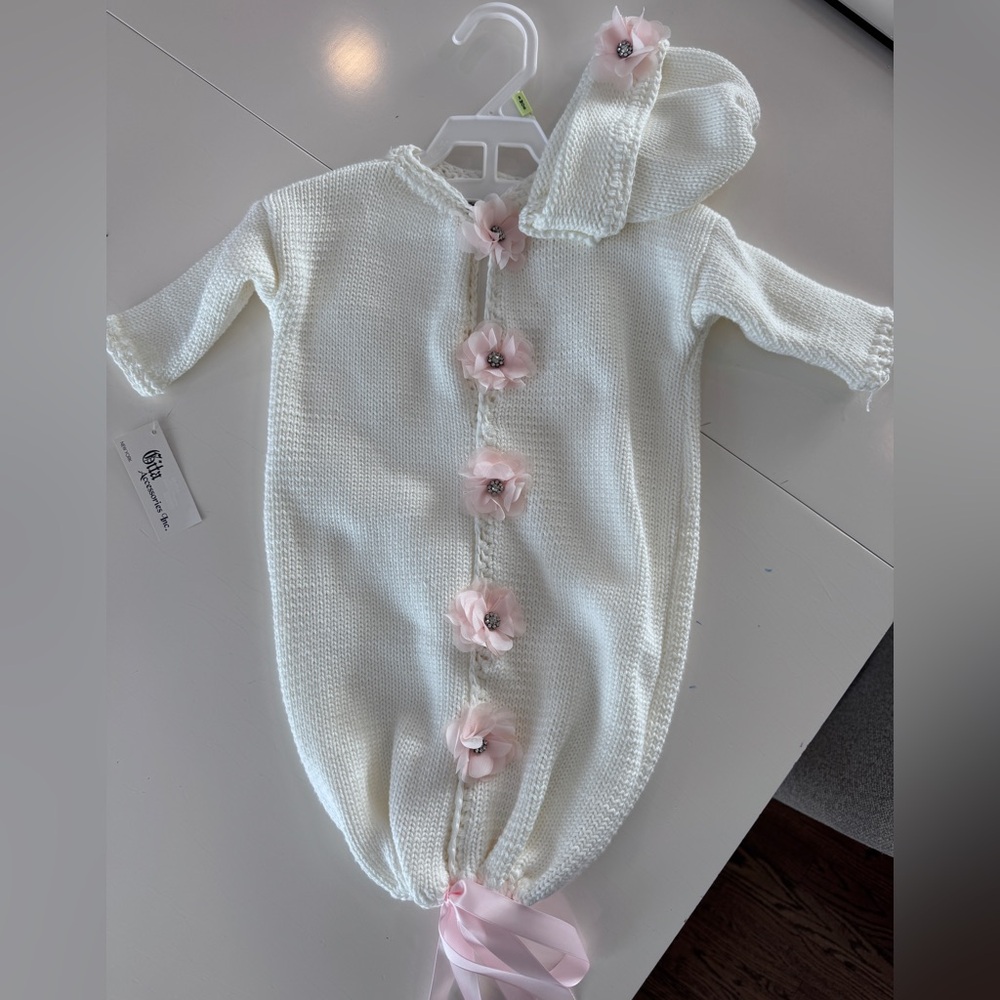 White and Pink Knit Baby One Piece